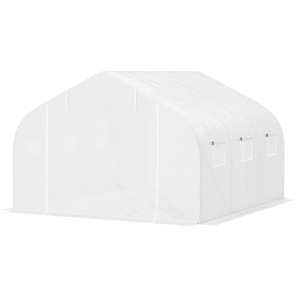 Serre Tunnel de Jardin 3,5 x 3 x 2 m Grande Taille 6 fenêtres en PE Haute densité 140 g/m² Anti-UV avec portes zip enroulables Blanc