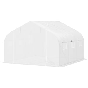 Serre Tunnel de Jardin 3,5 x 3 x 2 m Grande Taille 6 fenêtres en PE Haute densité 140 g/m² Anti-UV avec portes zip enroulables Blanc