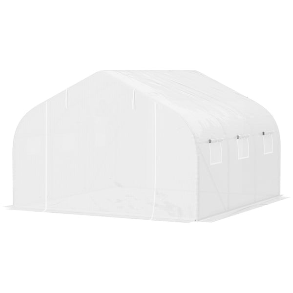 Serre Tunnel de Jardin 3,5 x 3 x 2 m Grande Taille 6 fenêtres en PE Haute densité 140 g/m² Anti-UV avec portes zip enroulables Blanc
