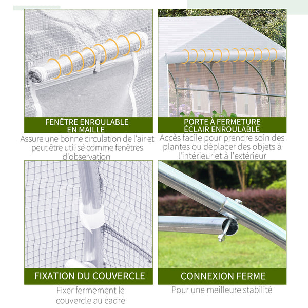 Serre Tunnel de Jardin 3,5 x 3 x 2 m Grande Taille 6 fenêtres en PE Haute densité 140 g/m² Anti-UV avec portes zip enroulables Blanc