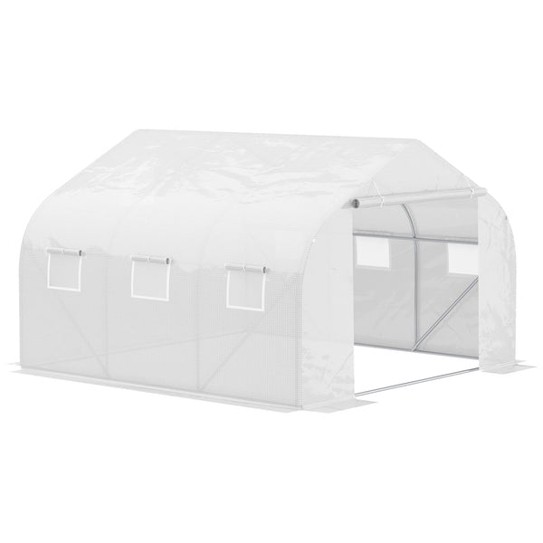Serre Tunnel de Jardin 3,5 x 3 x 2 m Grande Taille 6 fenêtres en PE Haute densité 140 g/m² Anti-UV avec portes zip enroulables Blanc