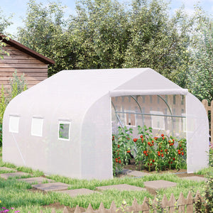 Serre Tunnel de Jardin 3,5 x 3 x 2 m Grande Taille 6 fenêtres en PE Haute densité 140 g/m² Anti-UV avec portes zip enroulables Blanc