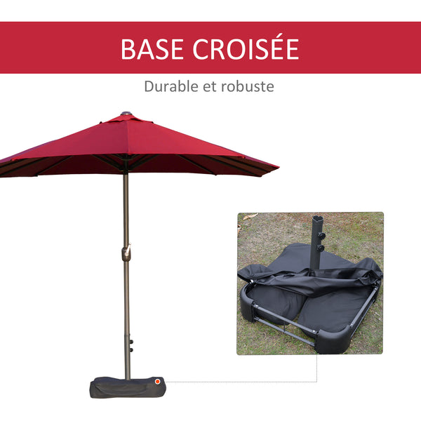 Parasol de jardin exterieur parasol double rectangulaire 4,6L x 2,7l x 2,4H m avec ouverture fermeture manivelle, sacs de lestage et base inclus, pour balcon, piscine, bordeaux