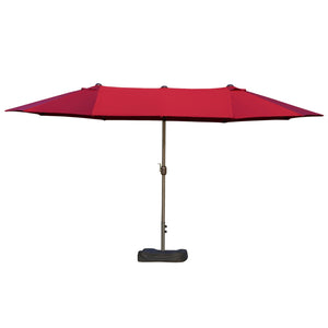 Parasol de jardin exterieur parasol double rectangulaire 4,6L x 2,7l x 2,4H m avec ouverture fermeture manivelle, sacs de lestage et base inclus, pour balcon, piscine, bordeaux