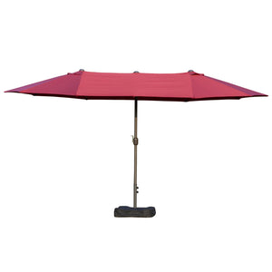 Parasol de jardin exterieur parasol double rectangulaire 4,6L x 2,7l x 2,4H m avec ouverture fermeture manivelle, sacs de lestage et base inclus, pour balcon, piscine, bordeaux