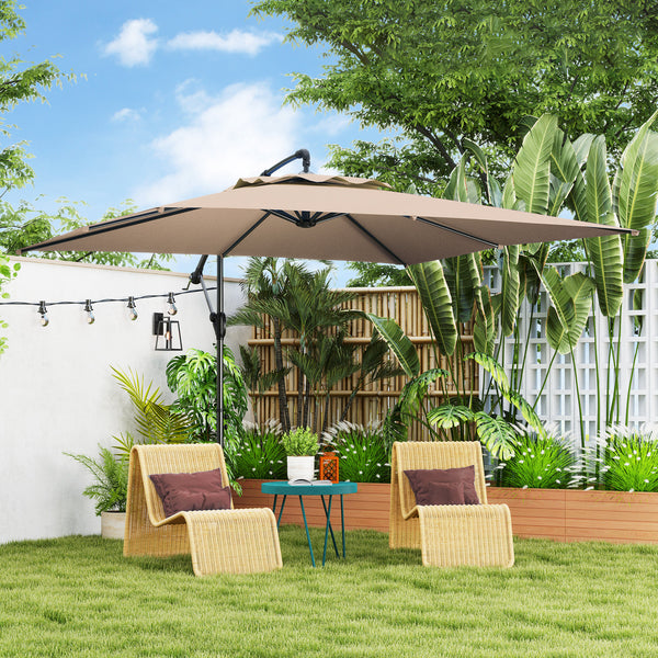 Parasol déporté carré 3 x 3 m, parasol de jardin extérieur avec manivelle, base croisée, parasol inclinable et rotation à 360°, toile polyester 180 g/m², protection UV UPF50+, kaki