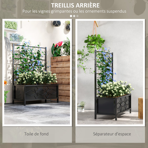 Jardinière avec treillis, lit surélevé de jardin, jardinière extérieure - motif en losanges, trous de drainage, bac à fleurs en acier galvanisée pour balcon terrasse patio, 90x40x120 cm, noir