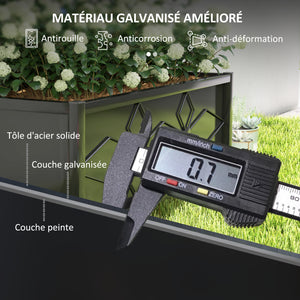 Jardinière avec treillis, lit surélevé de jardin, jardinière extérieure - motif en losanges, trous de drainage, bac à fleurs en acier galvanisée pour balcon terrasse patio, 90x40x120 cm, noir
