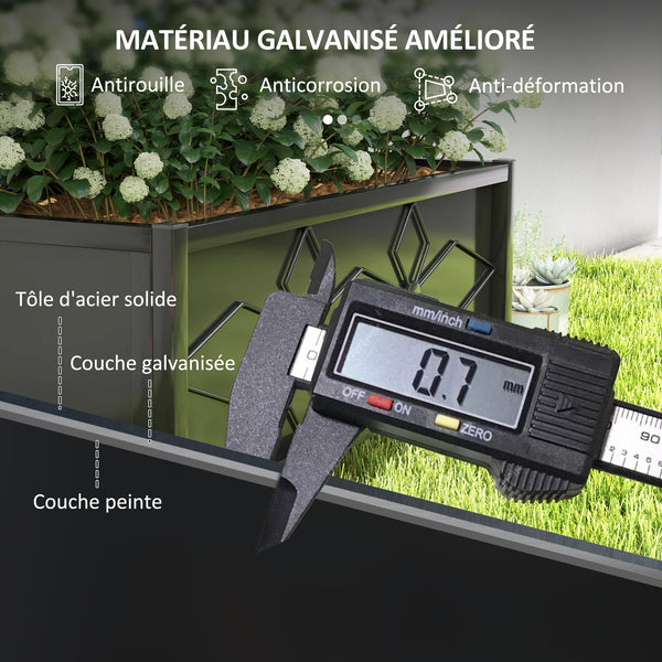 Jardinière avec treillis, lit surélevé de jardin, jardinière extérieure - motif en losanges, trous de drainage, bac à fleurs en acier galvanisée pour balcon terrasse patio, 90x40x120 cm, noir