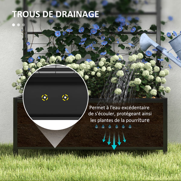 Jardinière avec treillis, lit surélevé de jardin, jardinière extérieure - motif en losanges, trous de drainage, bac à fleurs en acier galvanisée pour balcon terrasse patio, 90x40x120 cm, noir