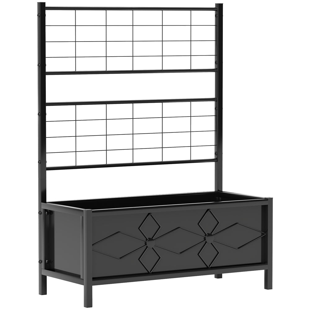 Jardinière avec treillis, lit surélevé de jardin, jardinière extérieure - motif en losanges, trous de drainage, bac à fleurs en acier galvanisée pour balcon terrasse patio, 90x40x120 cm, noir