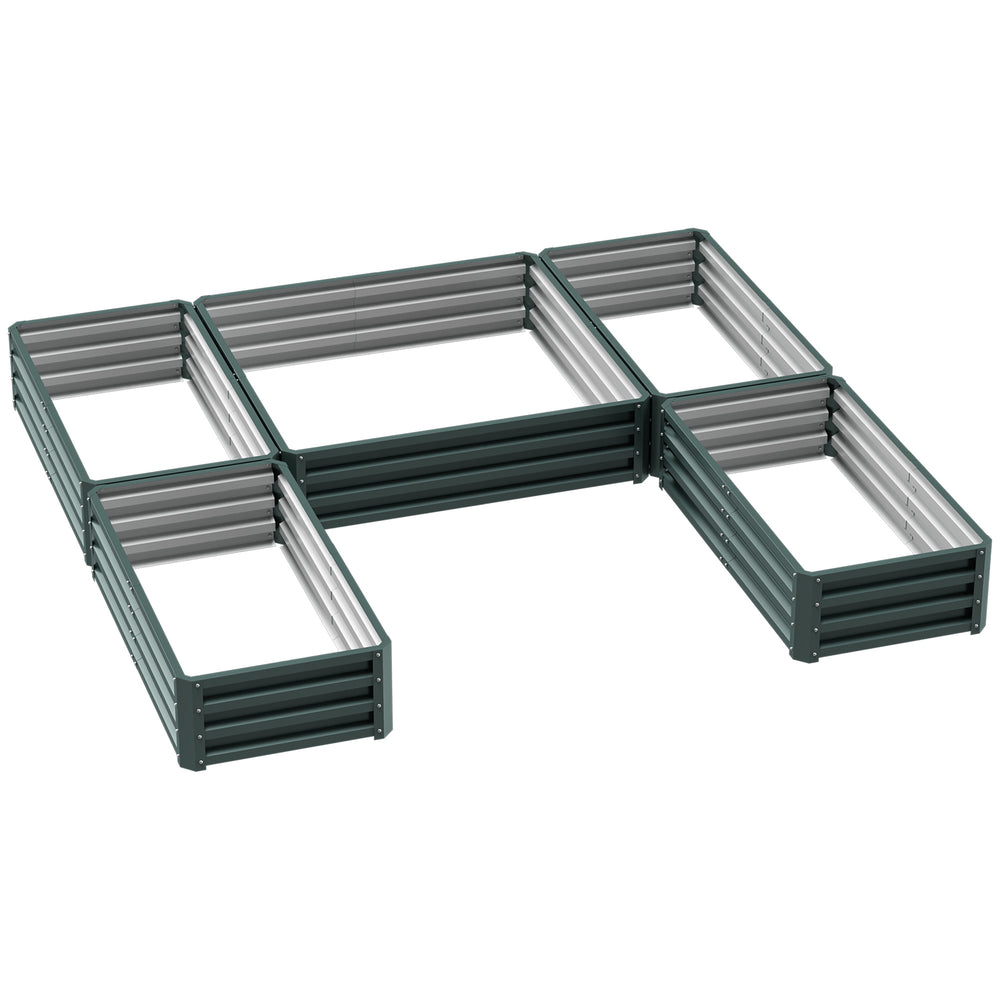 Jardinière carré potager de jardin modulable en acier ensemble de 5 jardinières pour légumes, plantes, fleurs, dim. 245L x 242l x 31H cm vert