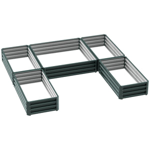 Jardinière carré potager de jardin modulable en acier ensemble de 5 jardinières pour légumes, plantes, fleurs, dim. 245L x 242l x 31H cm vert