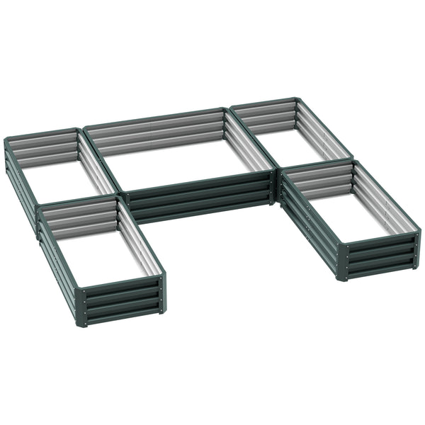 Jardinière carré potager de jardin modulable en acier ensemble de 5 jardinières pour légumes, plantes, fleurs, dim. 245L x 242l x 31H cm vert