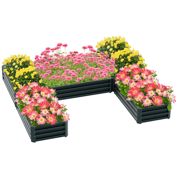 Jardinière carré potager de jardin modulable en acier ensemble de 5 jardinières pour légumes, plantes, fleurs, dim. 245L x 242l x 31H cm vert