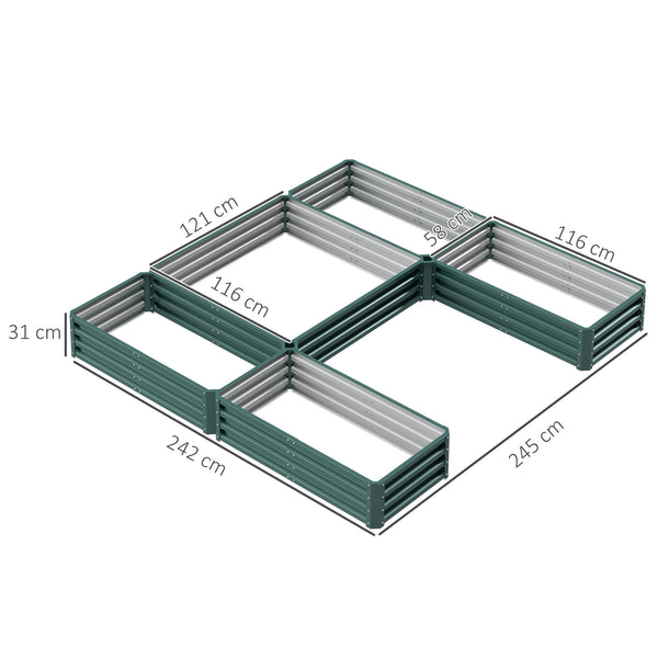 Jardinière carré potager de jardin modulable en acier ensemble de 5 jardinières pour légumes, plantes, fleurs, dim. 245L x 242l x 31H cm vert