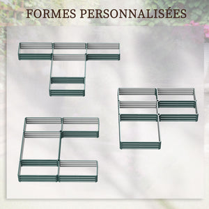 Jardinière carré potager de jardin modulable en acier ensemble de 5 jardinières pour légumes, plantes, fleurs, dim. 245L x 242l x 31H cm vert