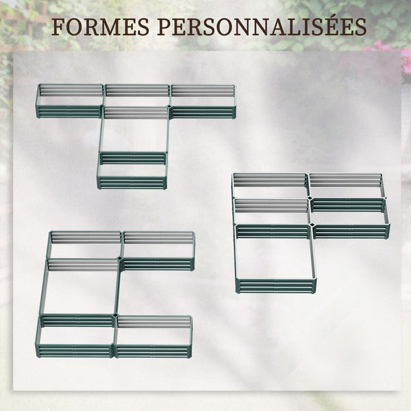 Jardinière carré potager de jardin modulable en acier ensemble de 5 jardinières pour légumes, plantes, fleurs, dim. 245L x 242l x 31H cm vert