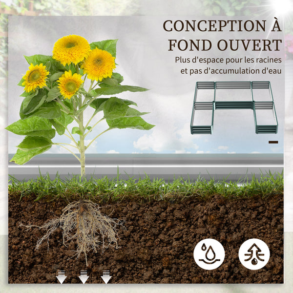 Jardinière carré potager de jardin modulable en acier ensemble de 5 jardinières pour légumes, plantes, fleurs, dim. 245L x 242l x 31H cm vert