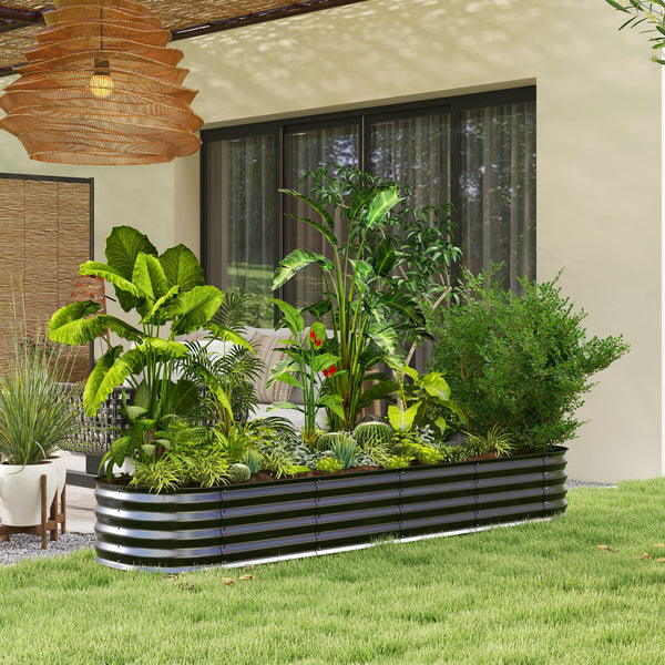 Jardinière surélevée carré potager de jardin en acier modulable pour légumes, plantes, fleurs, dim. 240 x 62 x 30cm, noir