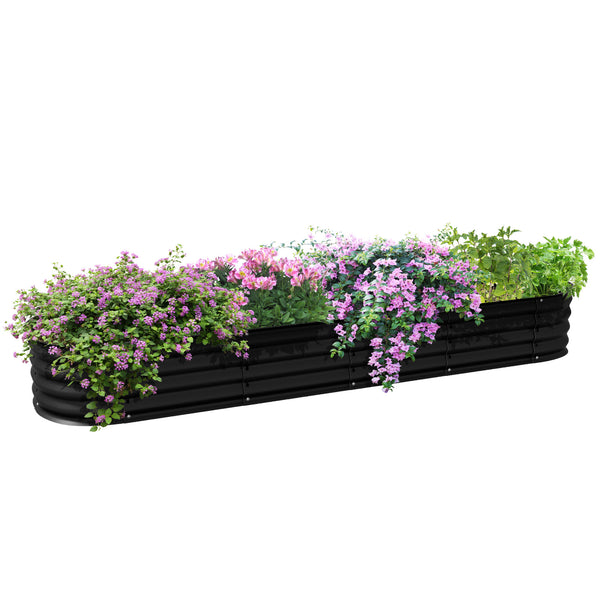 Jardinière surélevée carré potager de jardin en acier modulable pour légumes, plantes, fleurs, dim. 240 x 62 x 30cm, noir