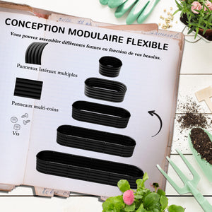 Jardinière surélevée carré potager de jardin en acier modulable pour légumes, plantes, fleurs, dim. 240 x 62 x 30cm, noir