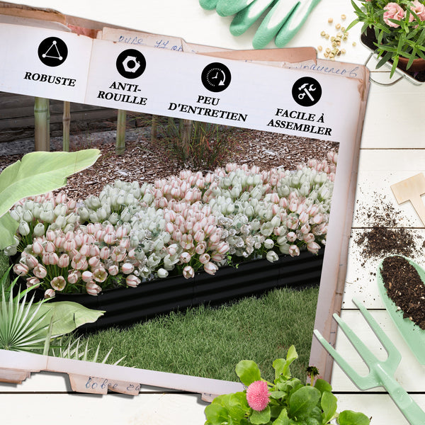 Jardinière surélevée carré potager de jardin en acier modulable pour légumes, plantes, fleurs, dim. 240 x 62 x 30cm, noir