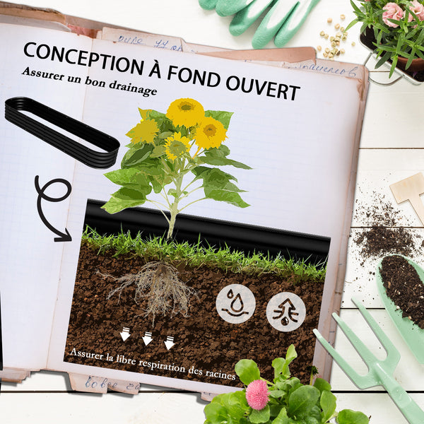 Jardinière surélevée carré potager de jardin en acier modulable pour légumes, plantes, fleurs, dim. 240 x 62 x 30cm, noir