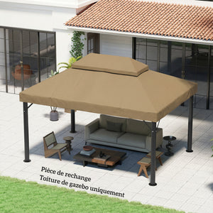 Toile de rechange pour pavillon toile de tonnelle 4 x 3 m, toit double avec trous de drainage, polyester haute densité 370 g/m², protection solaire UPF30+, TOILE INCLUS UNIQUEMENT, beige