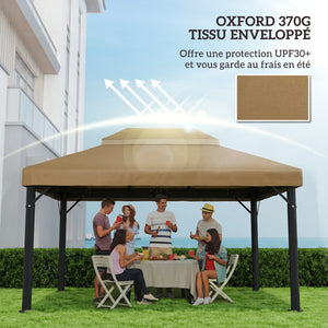 Toile de rechange pour pavillon toile de tonnelle 4 x 3 m, toit double avec trous de drainage, polyester haute densité 370 g/m², protection solaire UPF30+, TOILE INCLUS UNIQUEMENT, beige