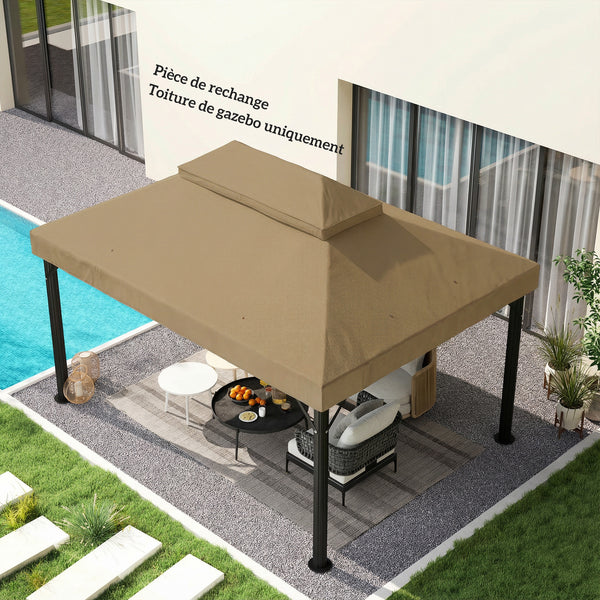 Toile de rechange pour pavillon toile de tonnelle 4 x 3 m, toit double avec trous de drainage, polyester haute densité 370 g/m², protection solaire UPF30+, TOILE INCLUS UNIQUEMENT, beige