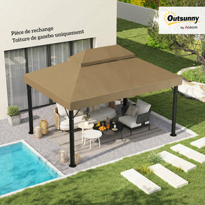 Toile de rechange pour pavillon toile de tonnelle 4 x 3 m, toit double avec trous de drainage, polyester haute densité 370 g/m², protection solaire UPF30+, TOILE INCLUS UNIQUEMENT, beige