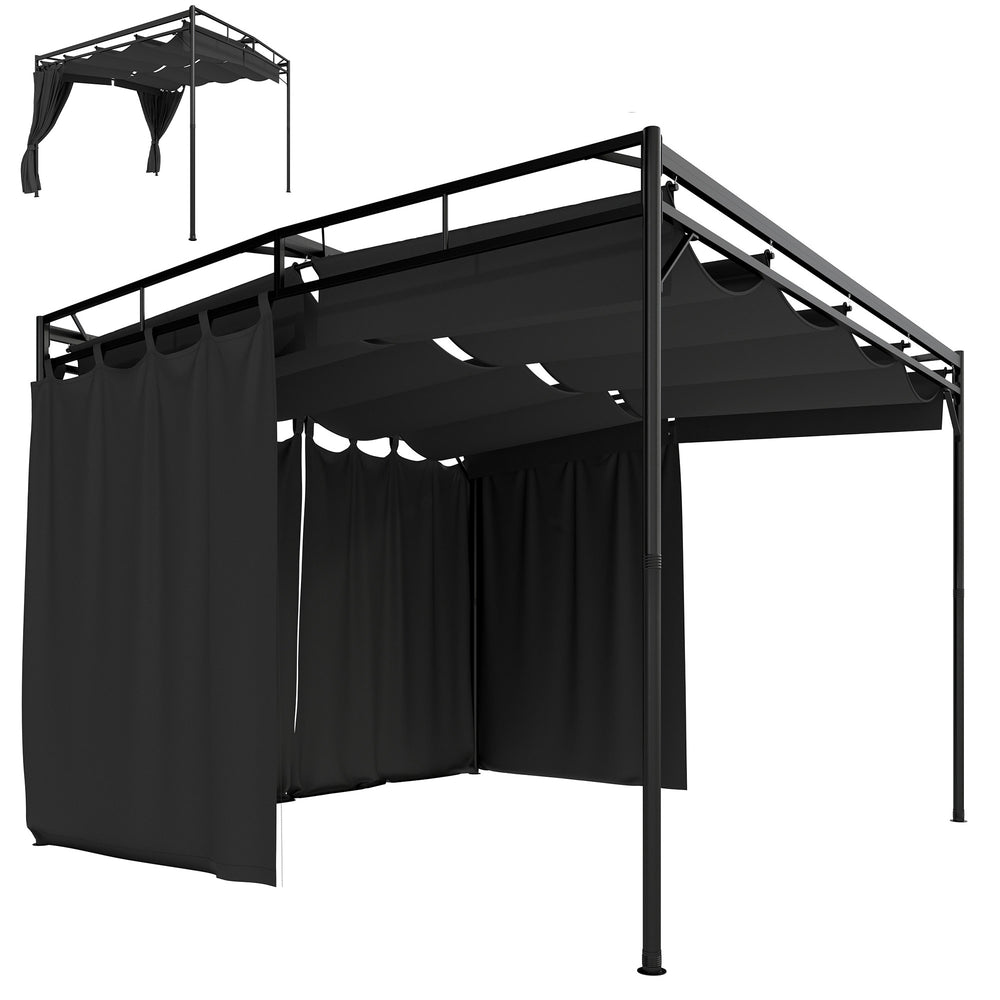 Pergola de Jardin 3x3m en Métal Robuste avec Toit Rétractable et Rideaux - Tonnelle de Terrasse avec Système de Poulie - 9m² Abri Extérieur Stable pour Salon de Jardin Gris Anthracite