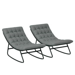 Lot de 2 fauteuils à bascule extérieur, chaises à bascule avec coussins épais, siège tissu textilène respirant et cadre en acier, rocking chair extérieur, jardin, terrasse, patio, gris foncé