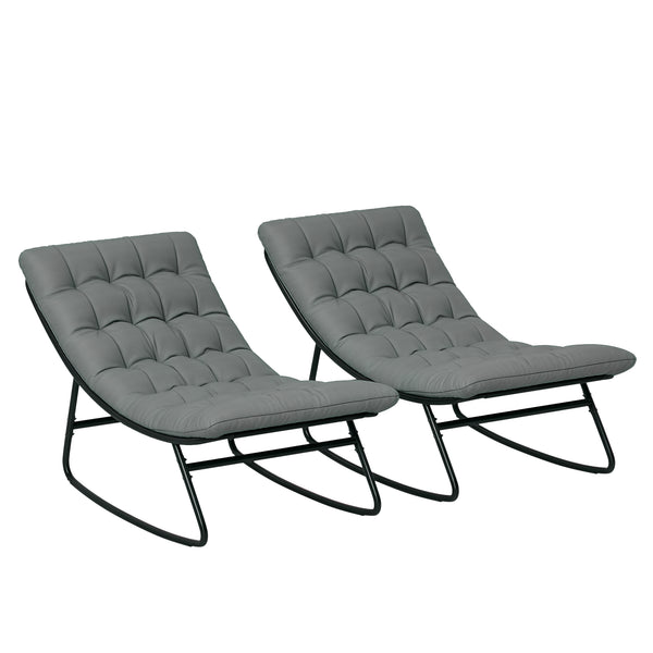 Lot de 2 fauteuils à bascule extérieur, chaises à bascule avec coussins épais, siège tissu textilène respirant et cadre en acier, rocking chair extérieur, jardin, terrasse, patio, gris foncé