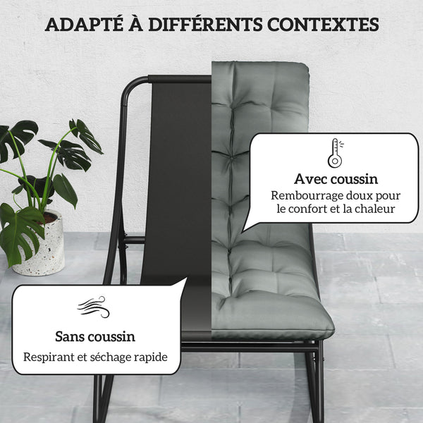 Lot de 2 fauteuils à bascule extérieur, chaises à bascule avec coussins épais, siège tissu textilène respirant et cadre en acier, rocking chair extérieur, jardin, terrasse, patio, gris foncé