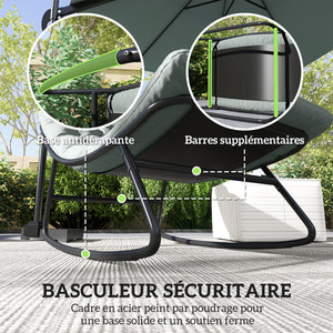 Lot de 2 fauteuils à bascule extérieur, chaises à bascule avec coussins épais, siège tissu textilène respirant et cadre en acier, rocking chair extérieur, jardin, terrasse, patio, gris foncé