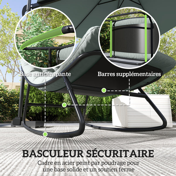 Lot de 2 fauteuils à bascule extérieur, chaises à bascule avec coussins épais, siège tissu textilène respirant et cadre en acier, rocking chair extérieur, jardin, terrasse, patio, gris foncé