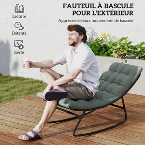 Lot de 2 fauteuils à bascule extérieur, chaises à bascule avec coussins épais, siège tissu textilène respirant et cadre en acier, rocking chair extérieur, jardin, terrasse, patio, gris foncé