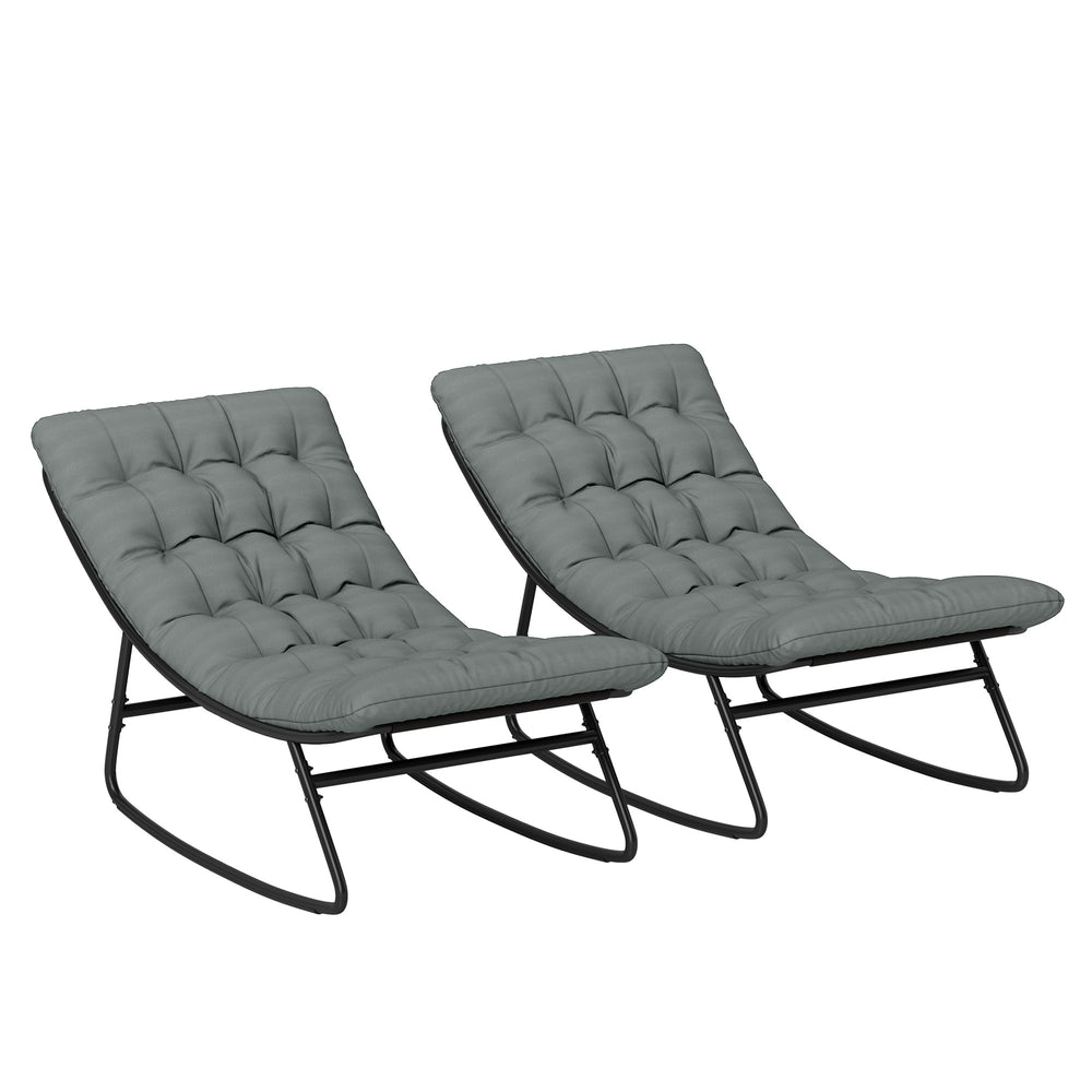 Lot de 2 fauteuils à bascule extérieur, chaises à bascule avec coussins épais, siège tissu textilène respirant et cadre en acier, rocking chair extérieur, jardin, terrasse, patio, gris foncé