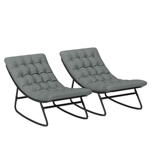 Lot de 2 fauteuils à bascule extérieur, chaises à bascule avec coussins épais, siège tissu textilène respirant et cadre en acier, rocking chair extérieur, jardin, terrasse, patio, gris foncé