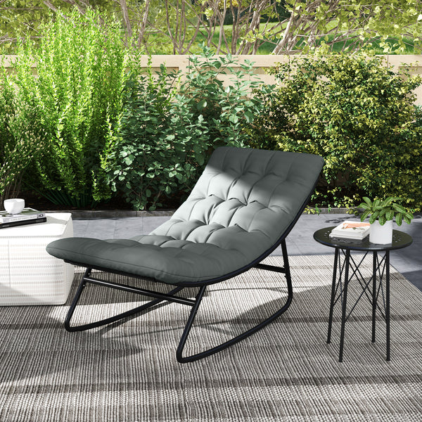 Lot de 2 fauteuils à bascule extérieur, chaises à bascule avec coussins épais, siège tissu textilène respirant et cadre en acier, rocking chair extérieur, jardin, terrasse, patio, gris foncé