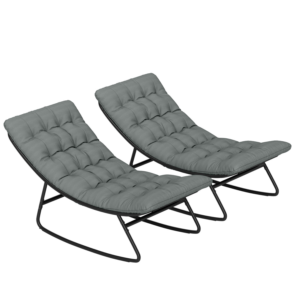 Lot de 2 fauteuils à bascule extérieur, chaises à bascule avec coussins épais, siège tissu textilène respirant et cadre en acier, rocking chair extérieur, jardin, terrasse, patio, gris foncé