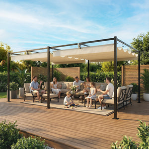 Pergola  5,7 m x 2,95 m avec Toit Rétractable, Pergola de Jardin avec Protection UV50+, Résistante à l'Eau, Beige