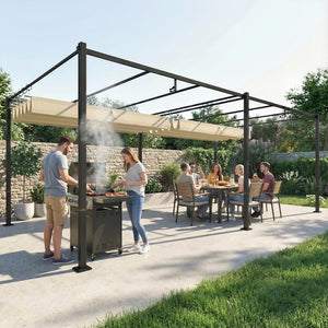 Pergola  5,7 m x 2,95 m avec Toit Rétractable, Pergola de Jardin avec Protection UV50+, Résistante à l'Eau, Beige