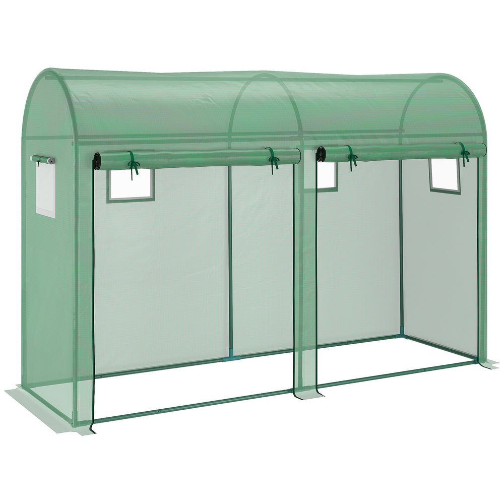 Serre de jardin 3 m² en PE, serre d'extérieur avec bâche renforcée 140 g/m² Anti-UV, châssis en acier, 2 portes zippées déroulantes et 4 fenêtres enroulables, 3 x 1 x 2 m, vert
