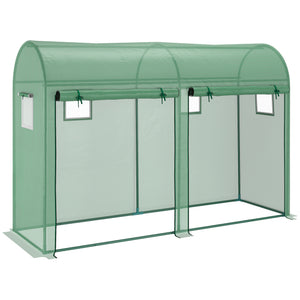Serre de jardin 3 m² en PE, serre d'extérieur avec bâche renforcée 140 g/m² Anti-UV, châssis en acier, 2 portes zippées déroulantes et 4 fenêtres enroulables, 3 x 1 x 2 m, vert