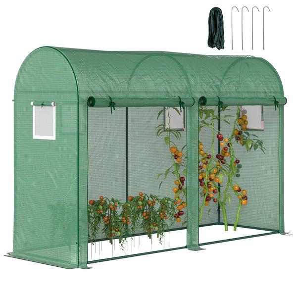 Serre de jardin 3 m² en PE, serre d'extérieur avec bâche renforcée 140 g/m² Anti-UV, châssis en acier, 2 portes zippées déroulantes et 4 fenêtres enroulables, 3 x 1 x 2 m, vert