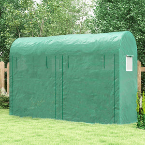 Serre de jardin 3 m² en PE, serre d'extérieur avec bâche renforcée 140 g/m² Anti-UV, châssis en acier, 2 portes zippées déroulantes et 4 fenêtres enroulables, 3 x 1 x 2 m, vert