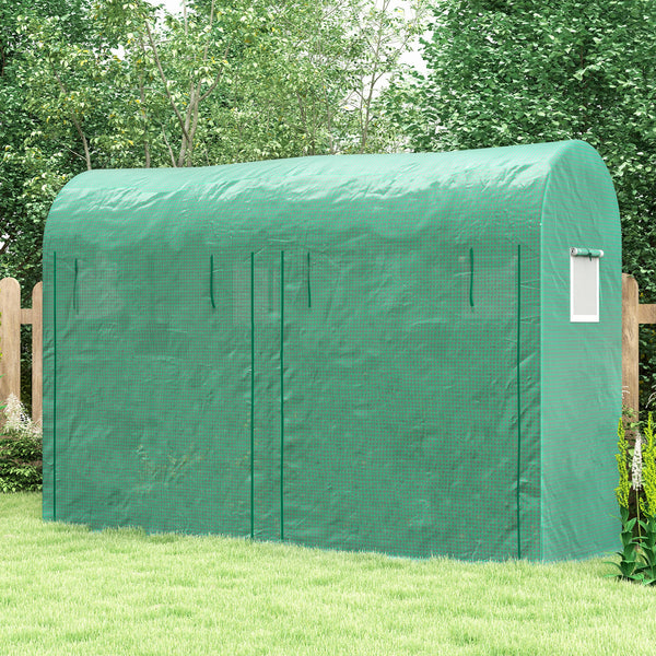 Serre de jardin 3 m² en PE, serre d'extérieur avec bâche renforcée 140 g/m² Anti-UV, châssis en acier, 2 portes zippées déroulantes et 4 fenêtres enroulables, 3 x 1 x 2 m, vert